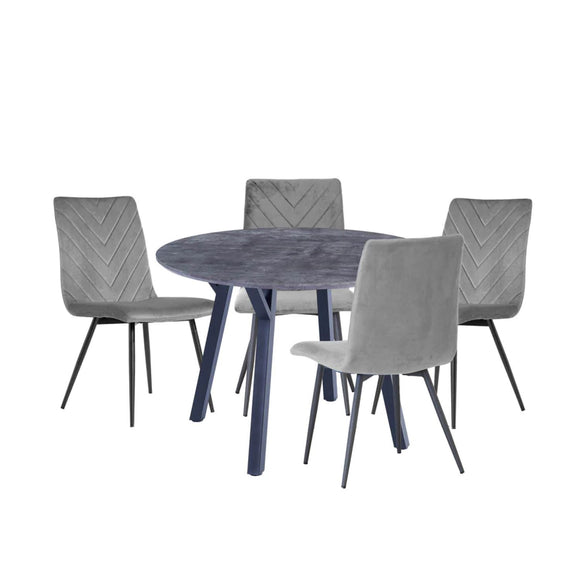 Modern dining set with concrete accents.