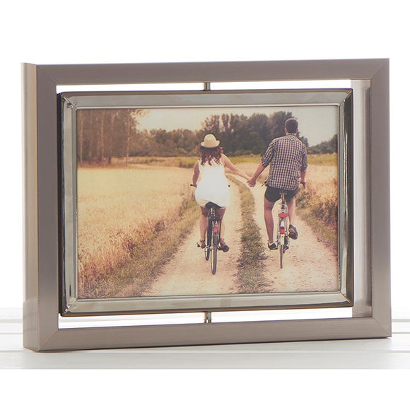 7 x 5 Spin Double Photo Frame in dark silver color