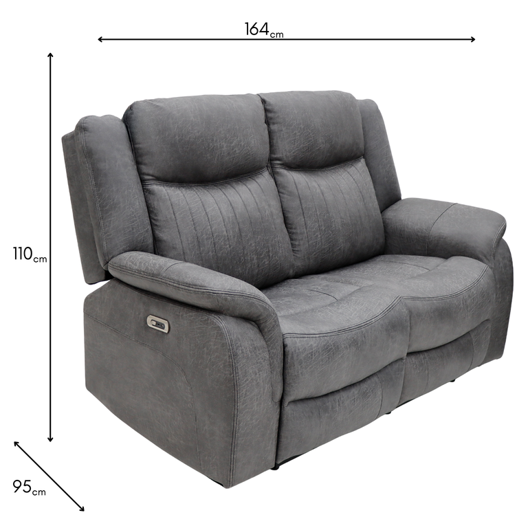 Darlington 2 Seater Sofa Recliner Grey - Fabric Living Room Furniture