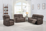 Dartmoor 2 Seater Sofa Recliner Brown life style photo with armchair and 3 seater sofa