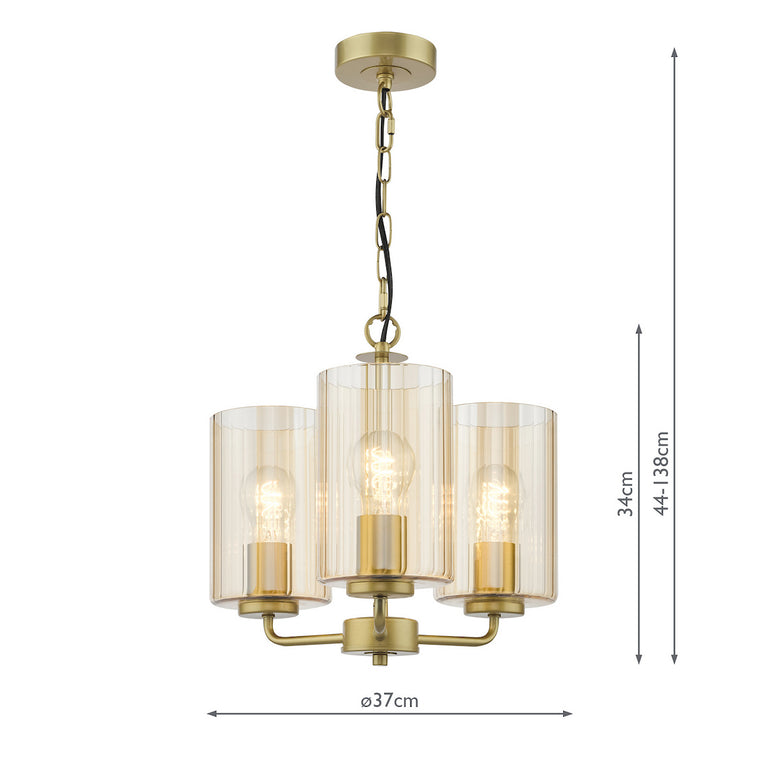 Daylin 3 Light Pendant Satin Gold/Amber Ribbed Glass - Pendant Lighting