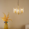 Daylin 3 Light Pendant Satin Gold and Amber Ribbed Glass life style picture
