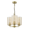 Daylin 3 Light Pendant Satin Gold and Amber Ribbed Glass with adjustable height