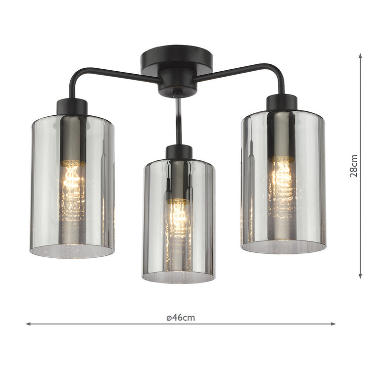 Daylin 3 Light Semi-Flush Ceiling Light – Satin Black Lighting