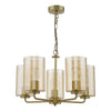 Daylin 5 Light Pendant Satin Gold and Amber Ribbed Glass with adjustable height