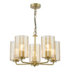 Daylin 5 Light Pendant Satin Gold and Amber Ribbed Glass picture with turned on light