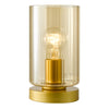 Daylin Table Lamp Satin Gold and Amber Ribbed Glass picture on the white background with turned on light
