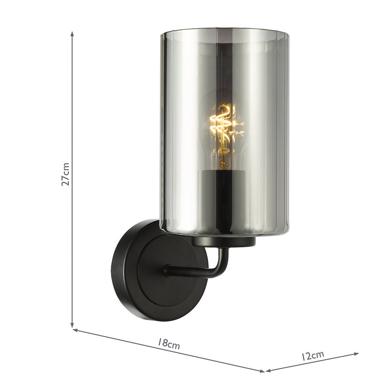 Daylin Satin Black Wall Light with Smoked Ribbed Glass