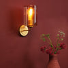 Daylin Wall Light Satin Gold and Amber Ribbed Glass life style picture