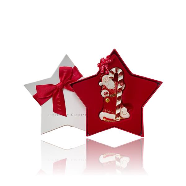 Tipperary Crystal Decoration Santa & Candy Cane