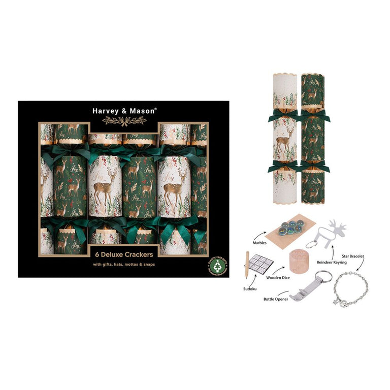 Deluxe Green Deer Christmas Crackers
