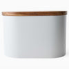 Denby White Bread Bin With Acacia Lid close view