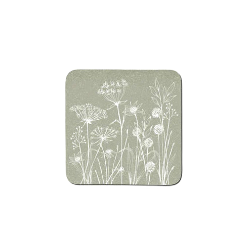 Wild Flowers Sage Green Coasters Set of 6 | Floral Dining Collection
