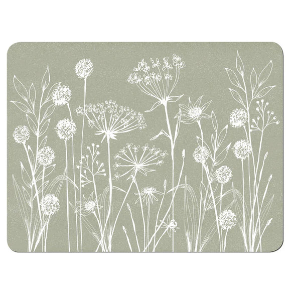 Denby Wild Flowers Sage Green Set of 6 Placemats Picture on White Background