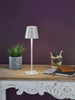 Derrick Rechargeable Outdoor LED Table Lamp Satin Taupe life style picture in the room