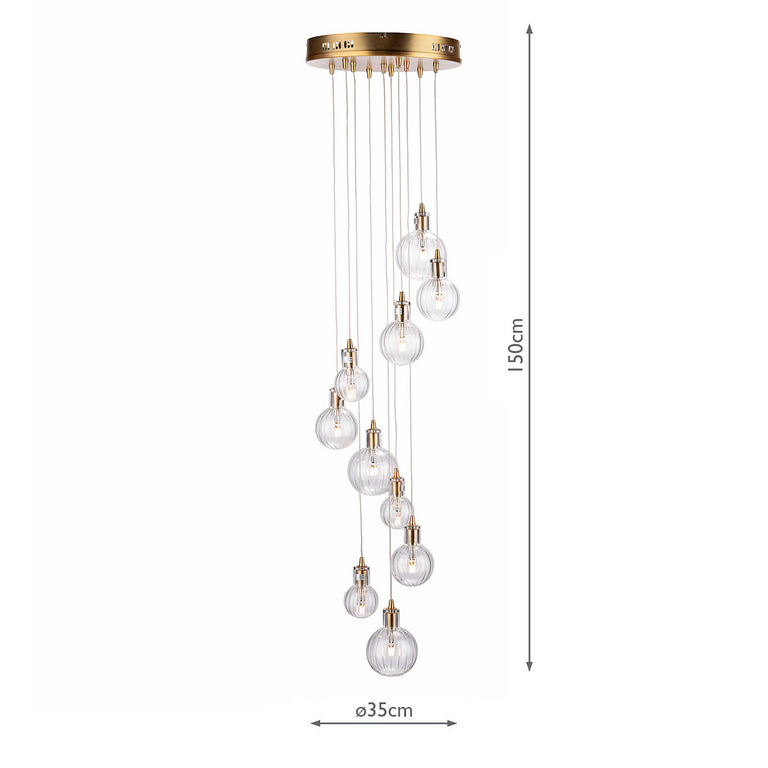 Dita 10 Light Cluster Pendant Brass & Glass - Antique Brass Lighting Collection
