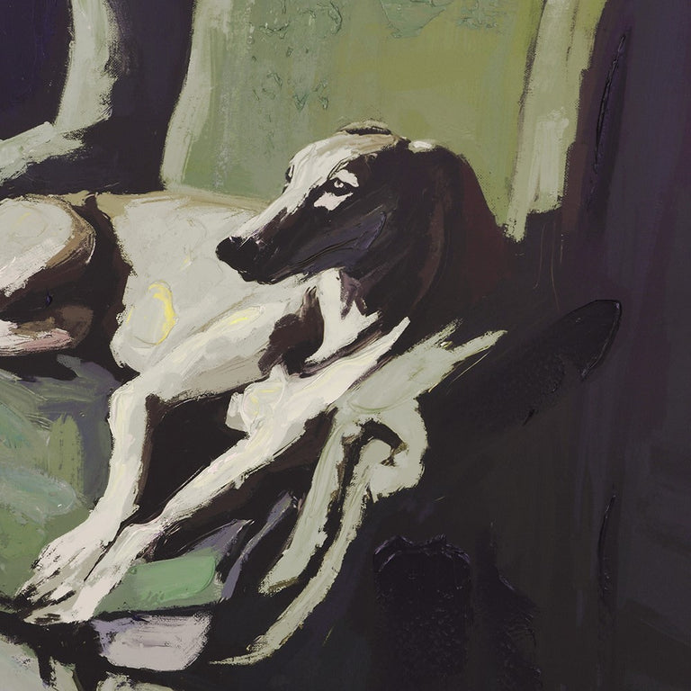 Dog Resting in Armchair Canvas 120 x 90 cm