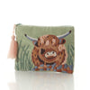 Dougal Highland Cow Embroidered Velvet Pouch showing more detail