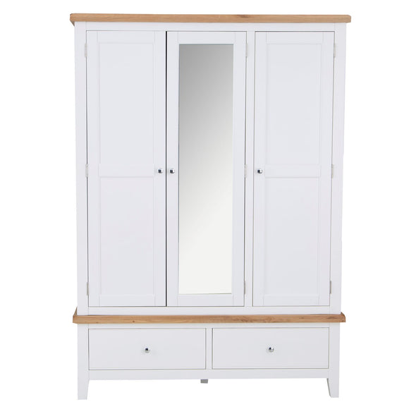 Upgrade your storage with a stylish white triple-door wardrobe.