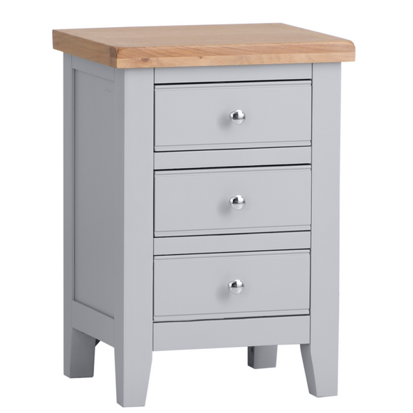 Upgrade your nightstand with a sleek grey table.