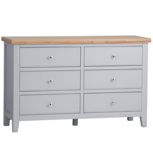 Wide Grey Chest: Contemporary Storage with Style.