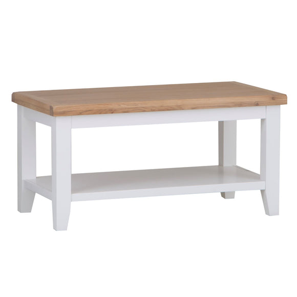 Compact and stylish small white coffee table.