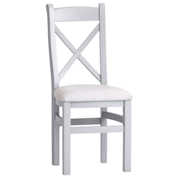 Contemporary Grey Fabric Dining Chair with Stylish Cross Back Design.
