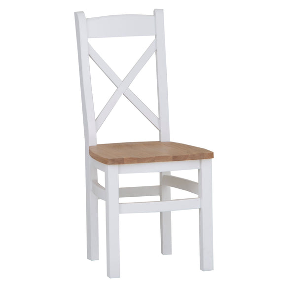 Classic white cross-back dining chair.