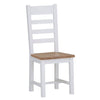 White dining chair with a ladder-back design.