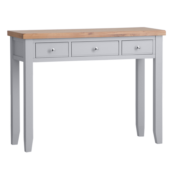Upgrade your vanity with a stylish grey table.