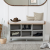 Make a Statement with This Stylish and Functional Grey Hall Bench.