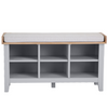 Elegant Grey Bench, Ideal for Your Hallway or Entry Space.