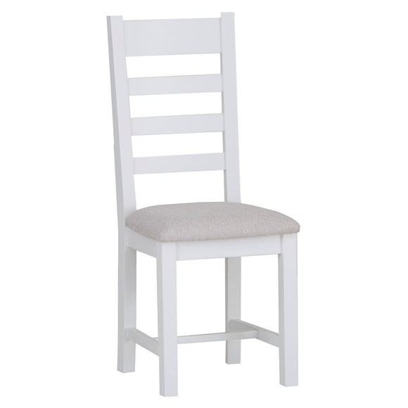 Traditional white ladder-back dining chair.