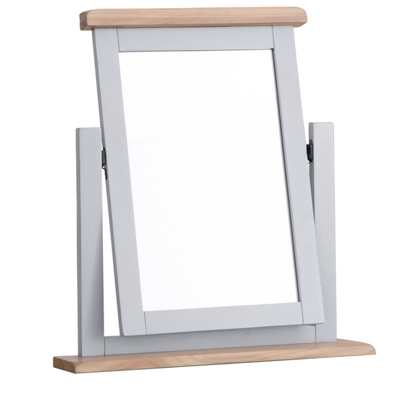 Upgrade your vanity with a stylish grey mirror.