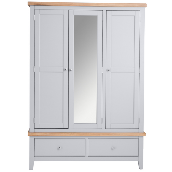 Modern 3-Door Grey Wardrobe: Stylish Storage Solution.