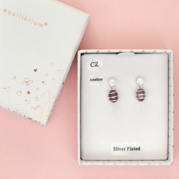 Earrings Silver Plated Gem Stone Coiled Amethyst