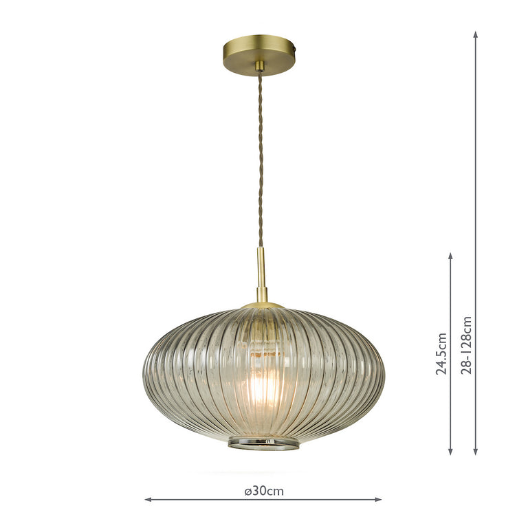 Edmond 1 Light Single Pendant Antique Brass - Ribbed Glass Lighting