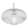 Edmond 1 Light Single Pendant Polished Chrome close view picture of the ribbed glass shade