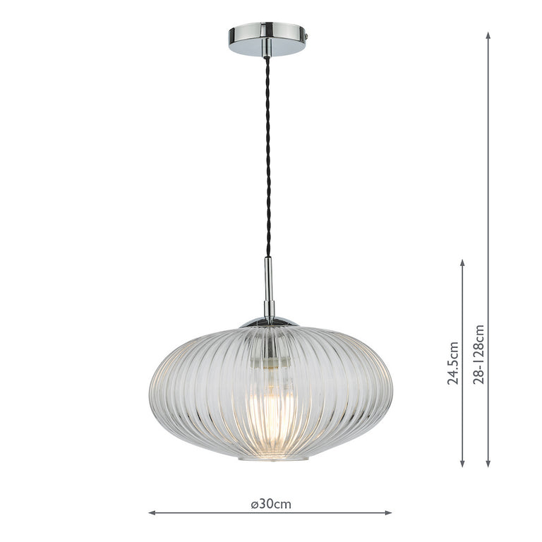 Edmond 1 Light Single Pendant Polished Chrome - Ribbed Glass Lighting Collection
