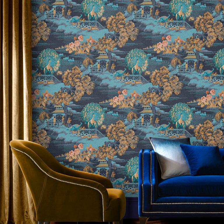 Graham & Brown Edo Toile Navy Wallpaper