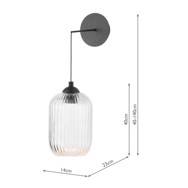 Eileen Pendant/Wall LED Light Black/Ribbed Glass - Home Lighting