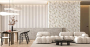 Eleganza White Floral Textured Wallpaper hung in a styled room setting