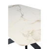 Rectangle Dining Table with elegant Gold and Grey Veining on a White Surface.
