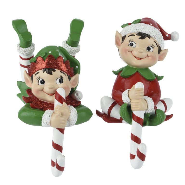 Elf Stocking Holders – Hand Painted Christmas Figurine Decor