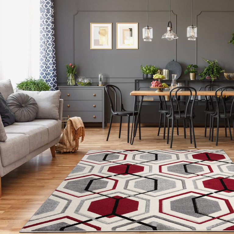 Elise Geometric Rug Cream-Red