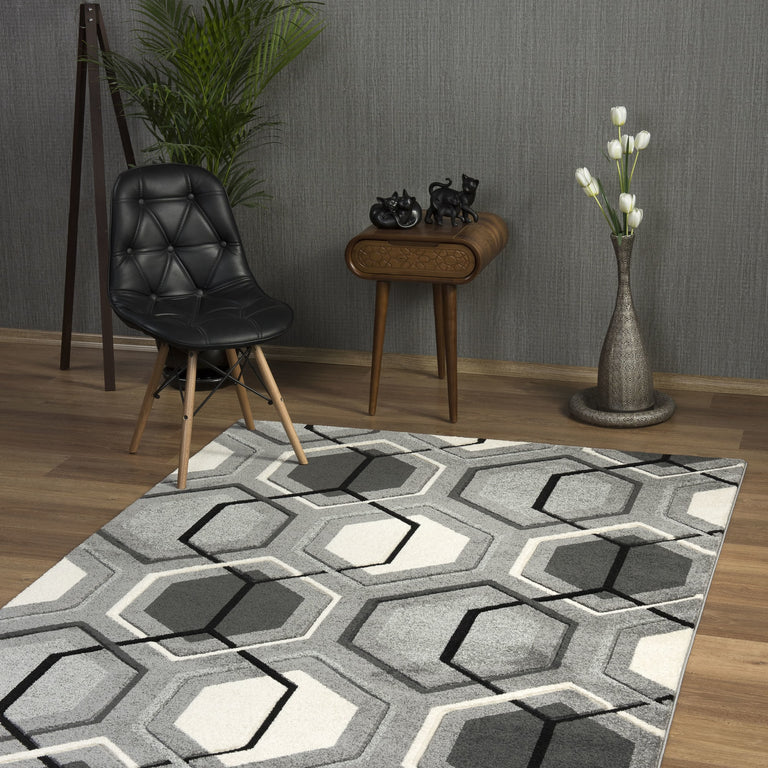 Elise Geometric Rug Silver
