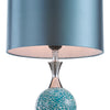 Elsa Table Lamp Polished Chrome Blue Mosaic close view picture of the chrome hardware