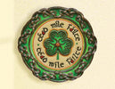 Embroidered Cead Mile Failte Plaque on display
