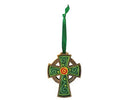 Embroidered Celtic Cross Hanging Ornament with its green ribbon