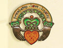 Embroidered Claddagh Ring Plaque on display